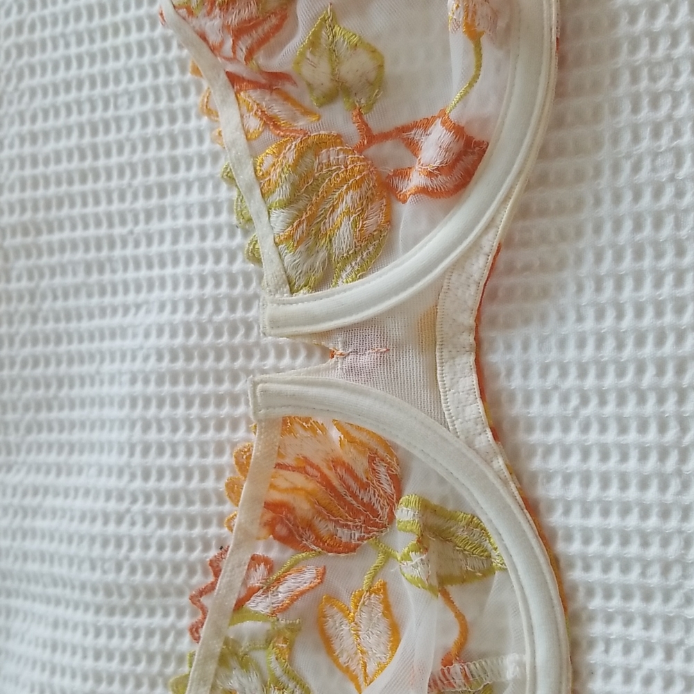 Aubade Orange Gold Tulips Appliques Underwire Bra Size 36 - Picture 7 of 11